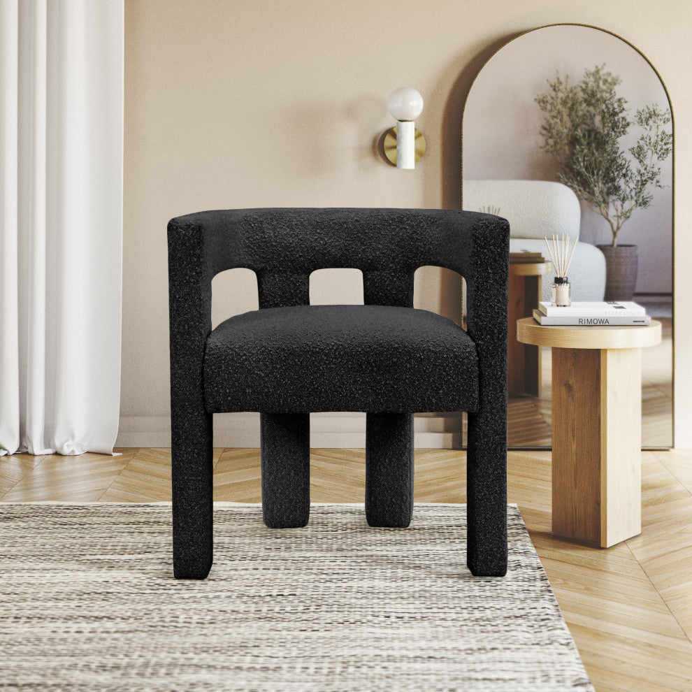 Athena Boucle Fabric Upholstered Accent / Dining Chair, Black