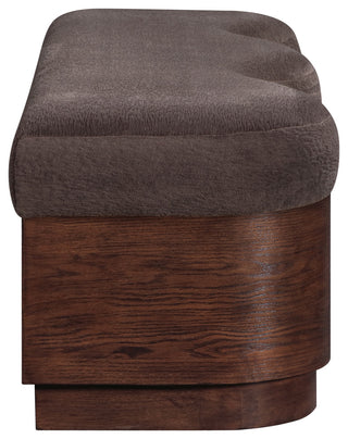 Savoy Upholstered Bench, Brown, Velour Fur Fabric, Walnut Finish