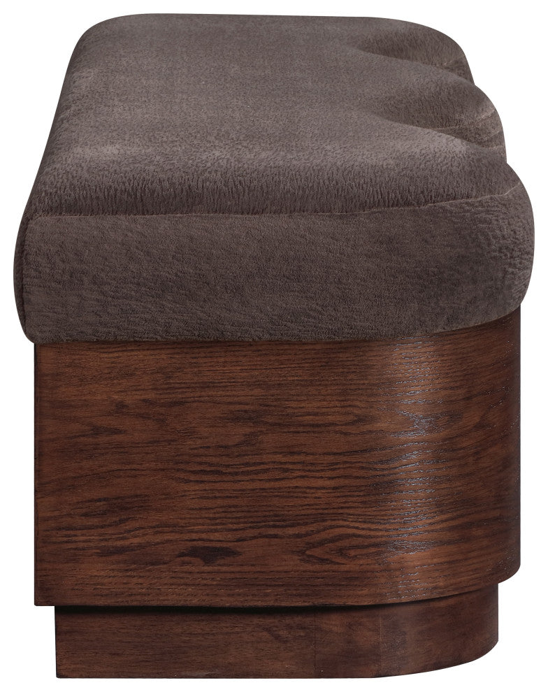 Savoy Upholstered Bench, Brown, Velour Fur Fabric, Walnut Finish