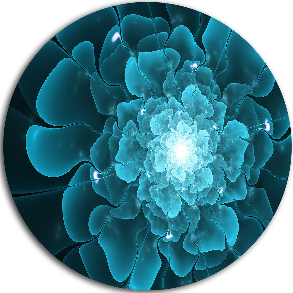 Fractal Flower Clear Blue Digital Art, Floral Disc Metal Wall Art, 23"