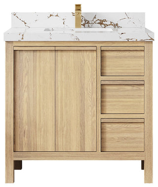 Elizabeth Oak 36" Center Sink Vanity, White 2" Viola Brown