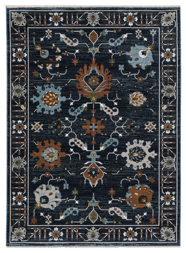 Keller Traditional Floral Navy/ Rust Area Rug, 5'3" x 7'6"