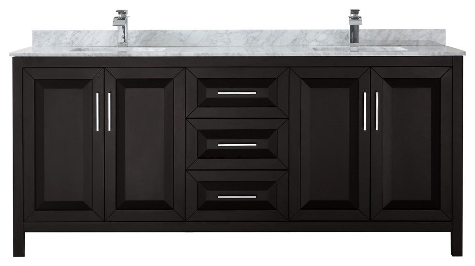 80" Double Vanity, Espresso, White Carrara Marble Top, Undermount Square Sinks