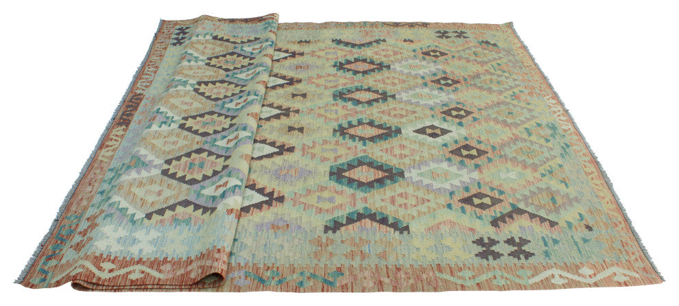 Sun Faded Flatweave Nikoo Gray/Rust Rug, 6'11x9'11