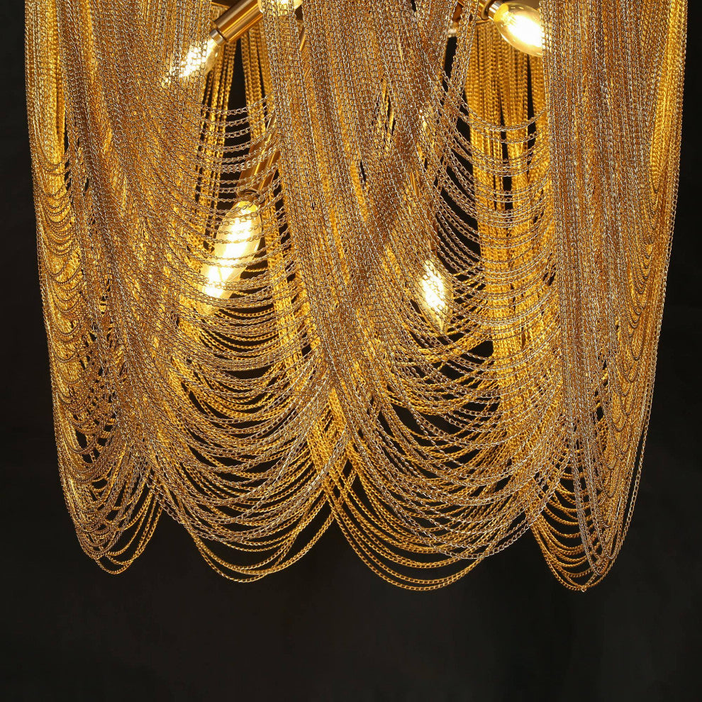 LNC Tracienuri 7-Light Gold Modern Spiral Tiered Chandelier, Rain Chains, Loose Chains