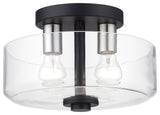 Whitworth 2 Light Black Medium Semi-Flush with Clear Glass