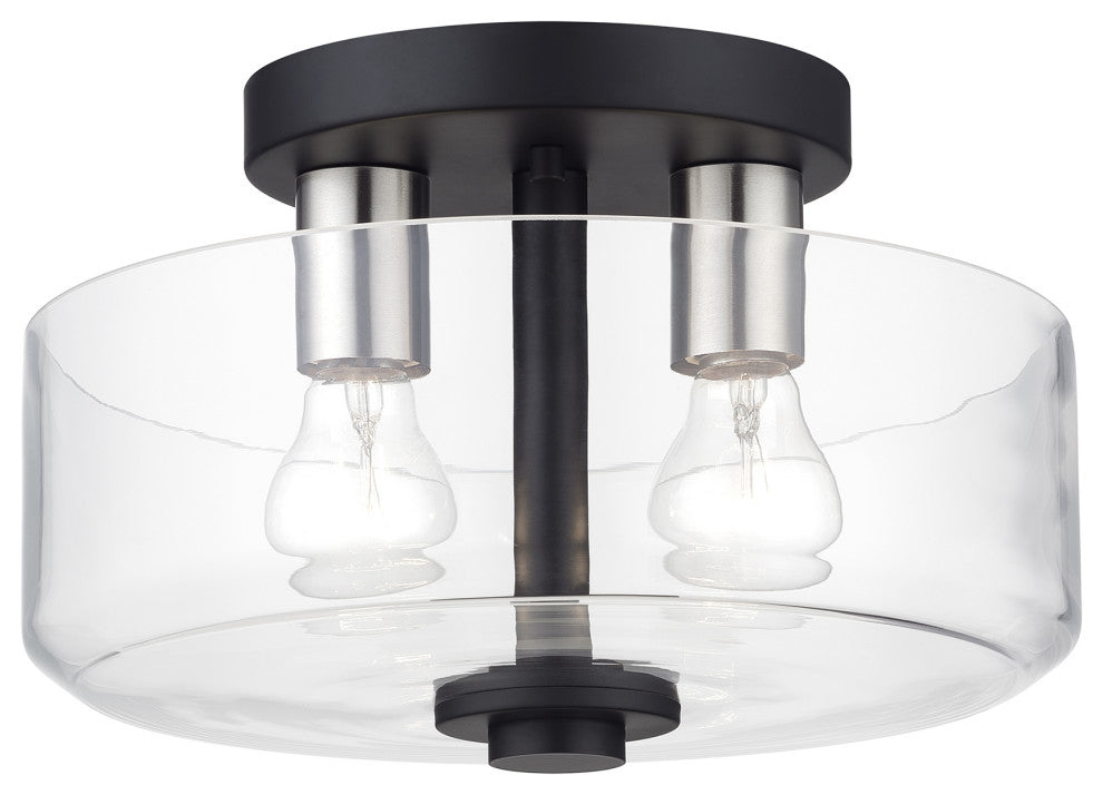 Whitworth 2 Light Black Medium Semi-Flush with Clear Glass