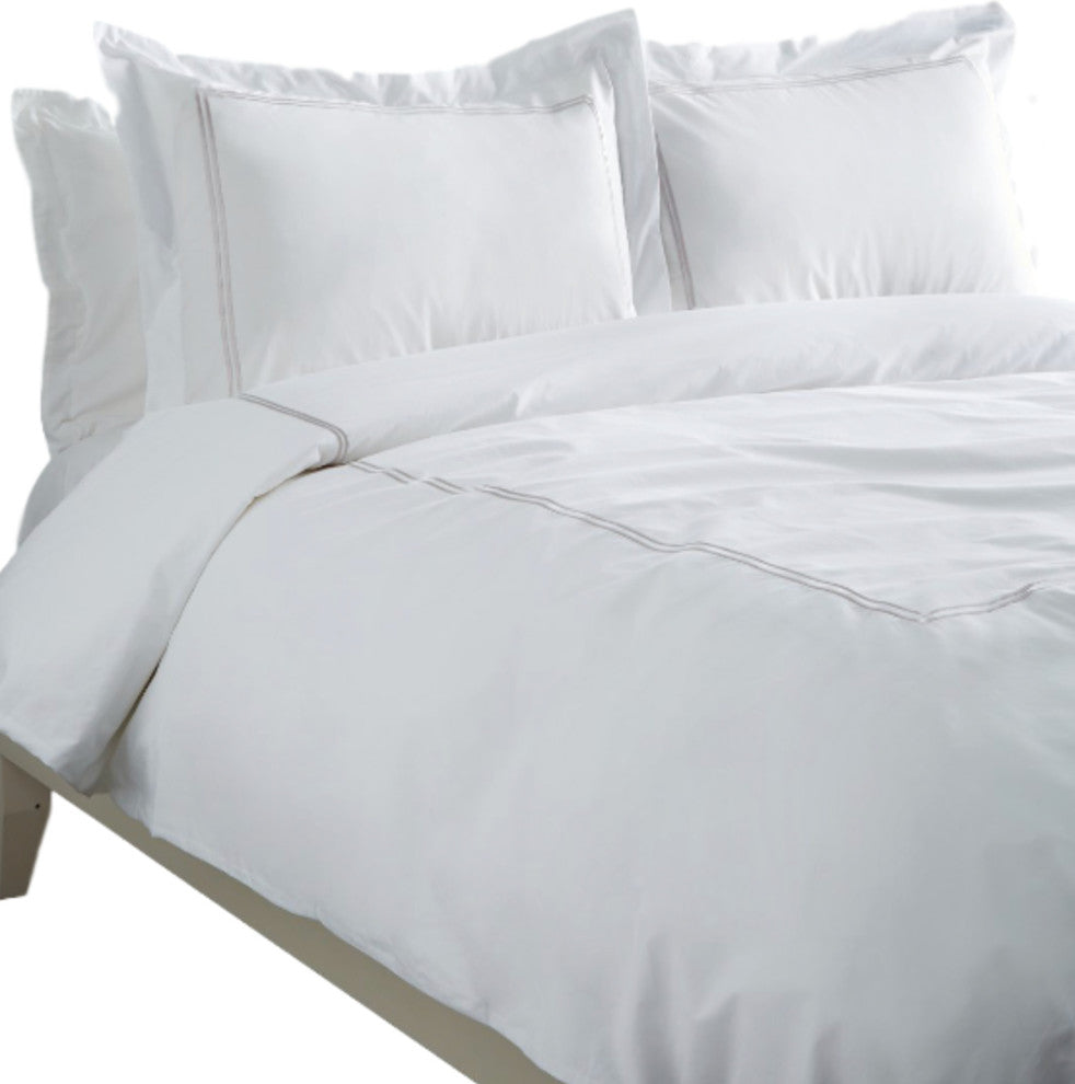 1000 Thread Count 2 Stripe Embroidery Duvet Set, Light Gray on White, King Duvet