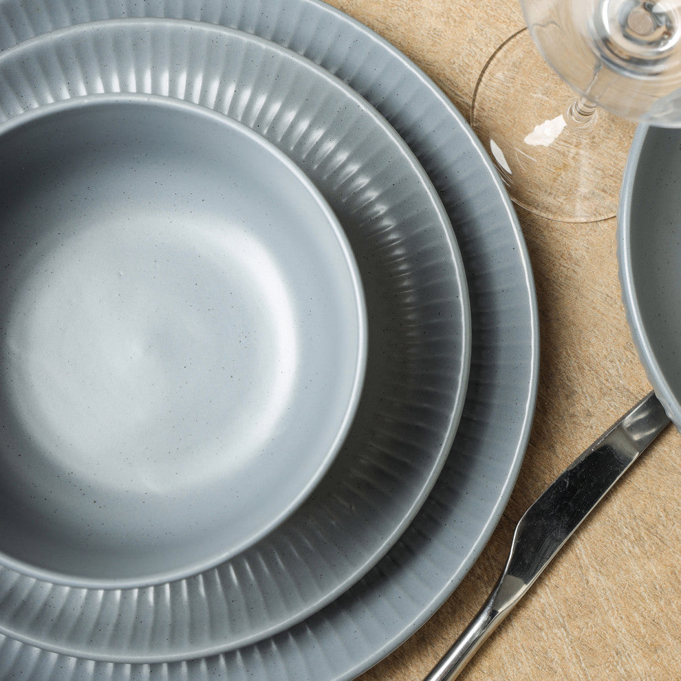 Stone Lain Logan Stoneware 16 Piece Dinnerware Set With Pasta Bowls, Grey