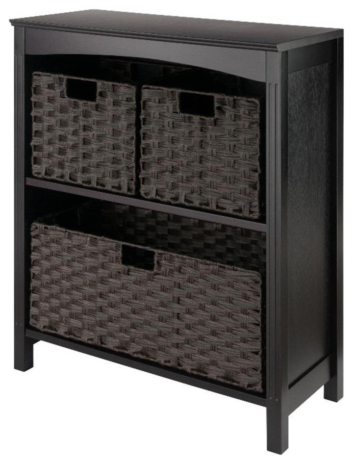 Terrace 4-PieceStorage Shelf With 3 Foldable Woven Baskets, Walnut and Chocolate