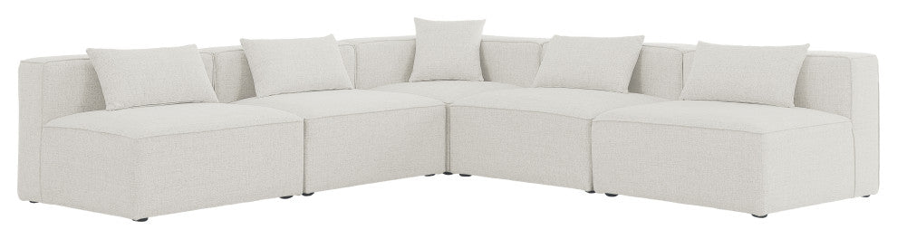 Cube Upholstered Modular Sectional, Cream, 5-Piece: 4 Armless Chair, 1 Corner Chair, Linen Texured Fabric