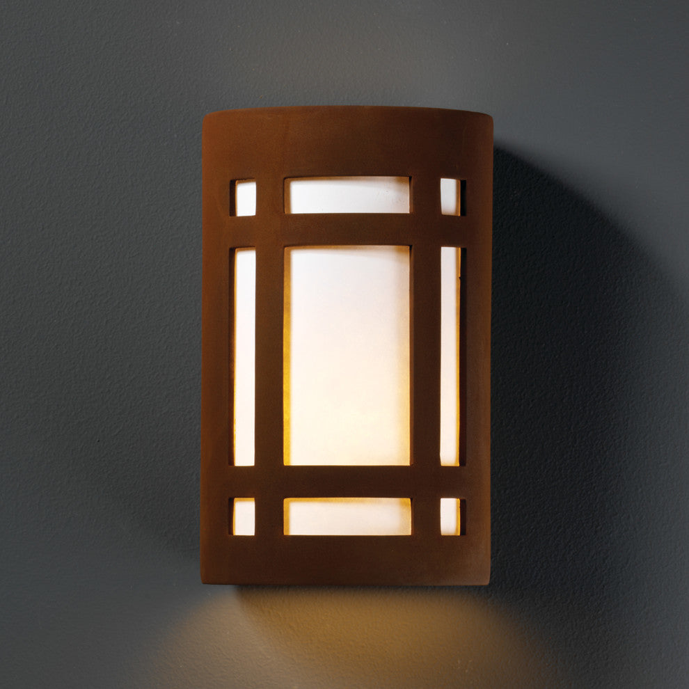 Ambiance Large Craftsman Window, Closed Top Outdoor Wall Sconce, Rust
