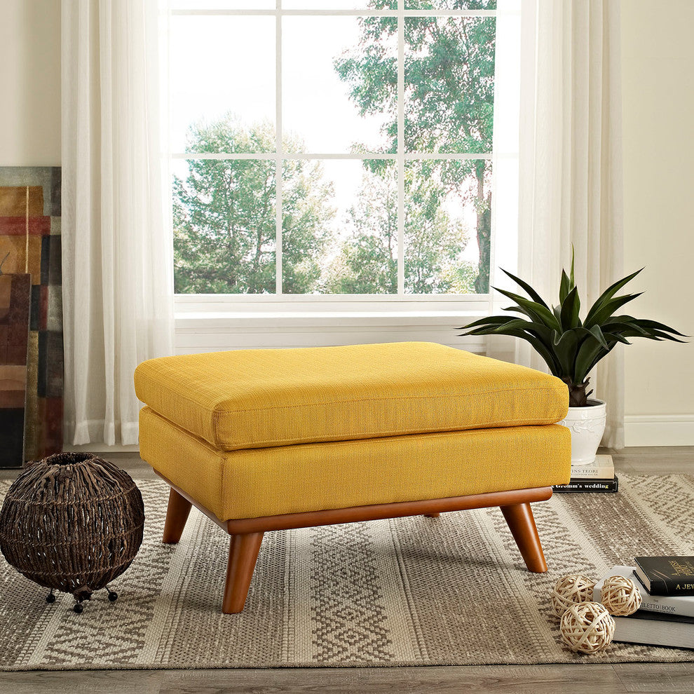 Modern Contemporary Fabric Ottoman , Orange, Fabric