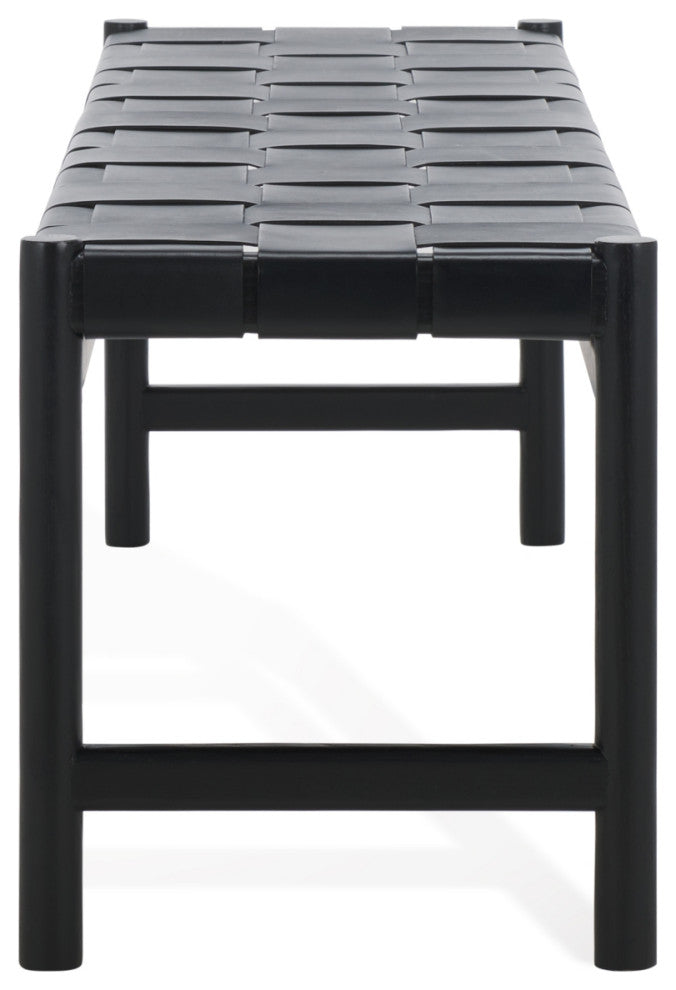 Safavieh Couture Devnie Woven Leather Bench, Black