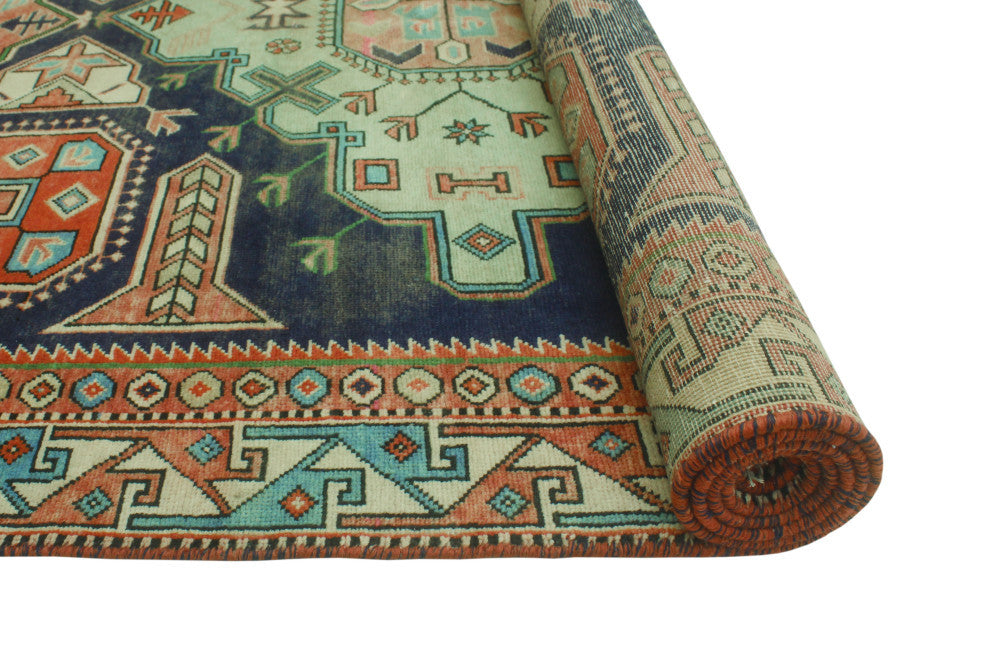 Semi-Antique Celica Rust/Navy Rug, 4'10x9'5