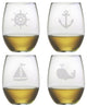 Nautical Icons 4-Piece Stemless Wine Glass Set