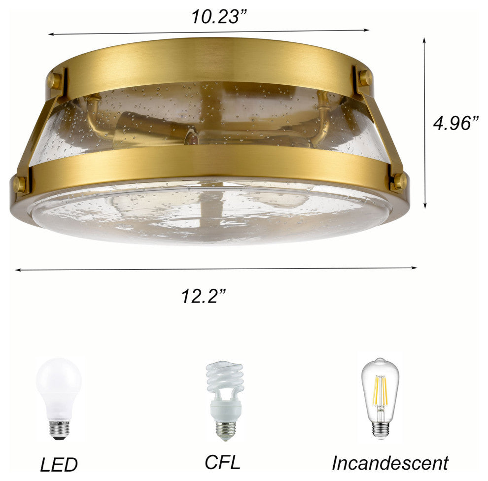 Modern Ceiling Light Fixtures Brass Hallway Light with Seeded Glass Shade
