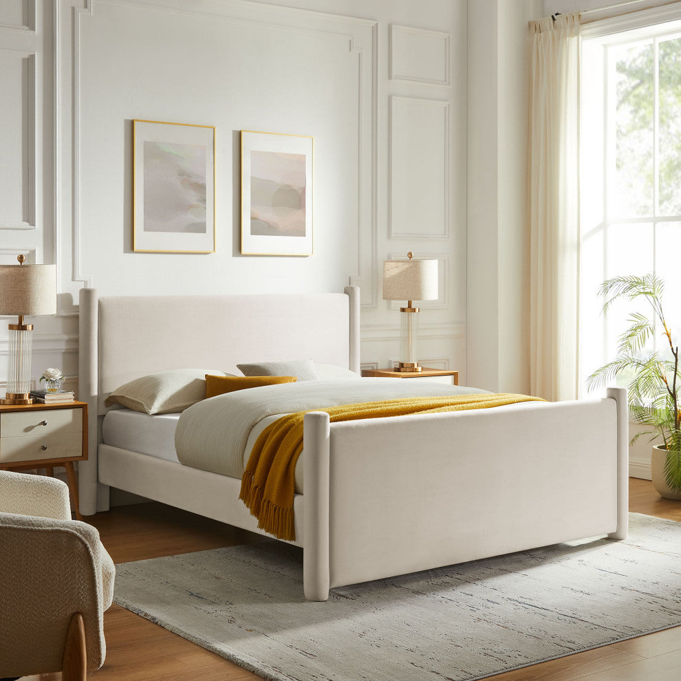 Rael Performance Velvet King Platform Bed, Alabaster