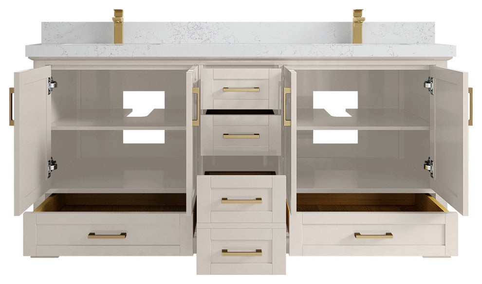 Boston 72" Double Sink Bath Vanity in Fine Grain 2" Empira Quartz