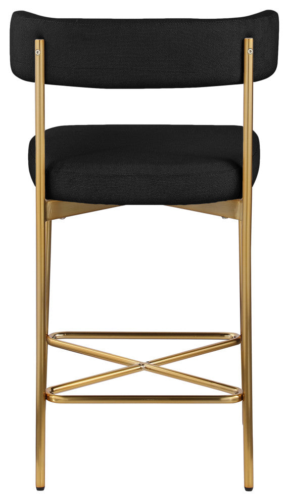 Rivage Durable Linen Textured Fabric Stool (Set of 2), Black, Brushed Gold