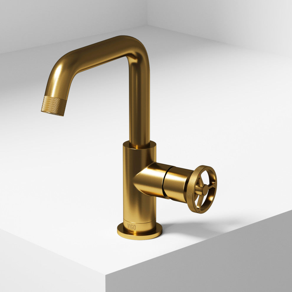 VIGO Cass 9" H Single Handle Single Hole Bathroom Faucet, Matte Brushed Gold, Without Extras