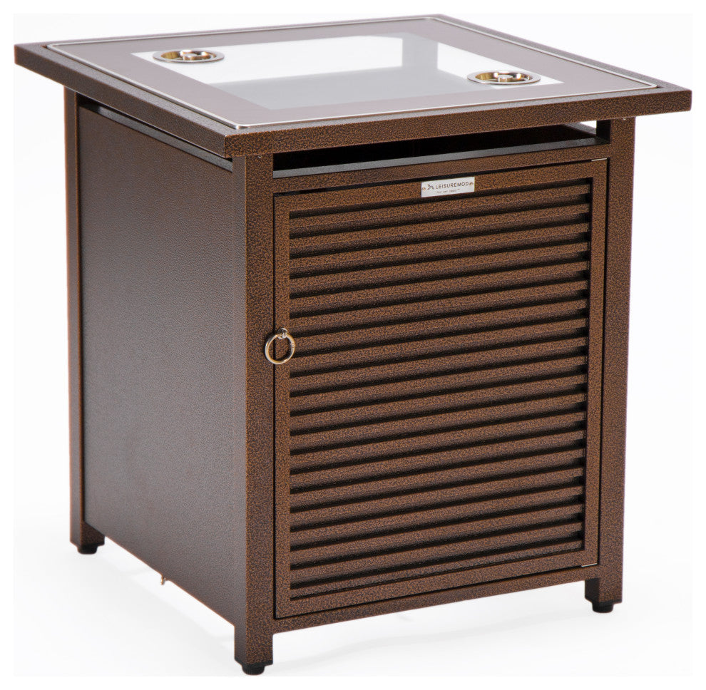 LeisureMod Walbrooke Square Fire Pit Table and Tank Holder With Slats, Brown
