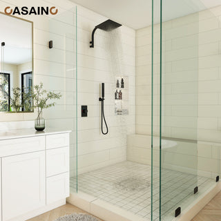 10inch Wall Mounted Rain Shower System With Handheld & Unique Shower Arm, Matte Black