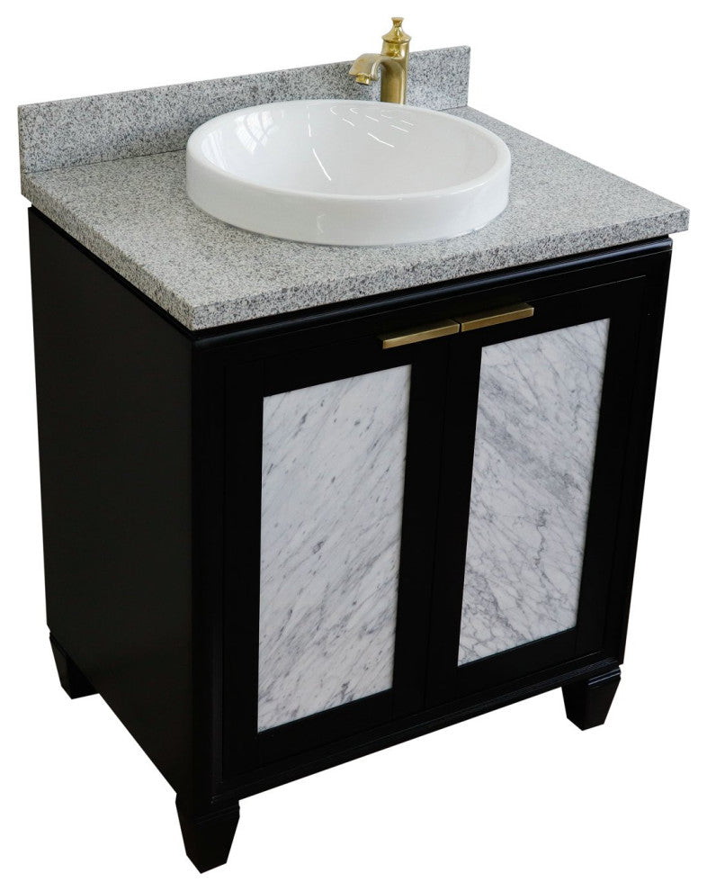 31" Single Sink Vanity, Black Finish With Gray Granite With Round Sink