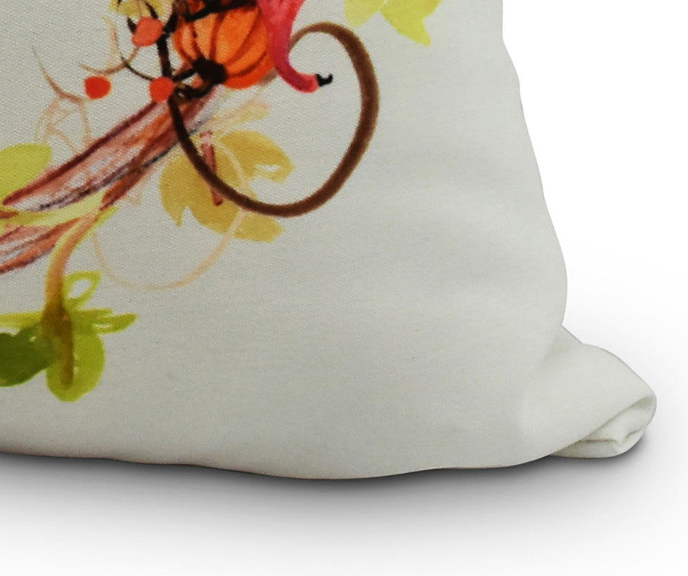 20" Cornicopia Wreath Cream Fall Print Decorative Throw Pillow
