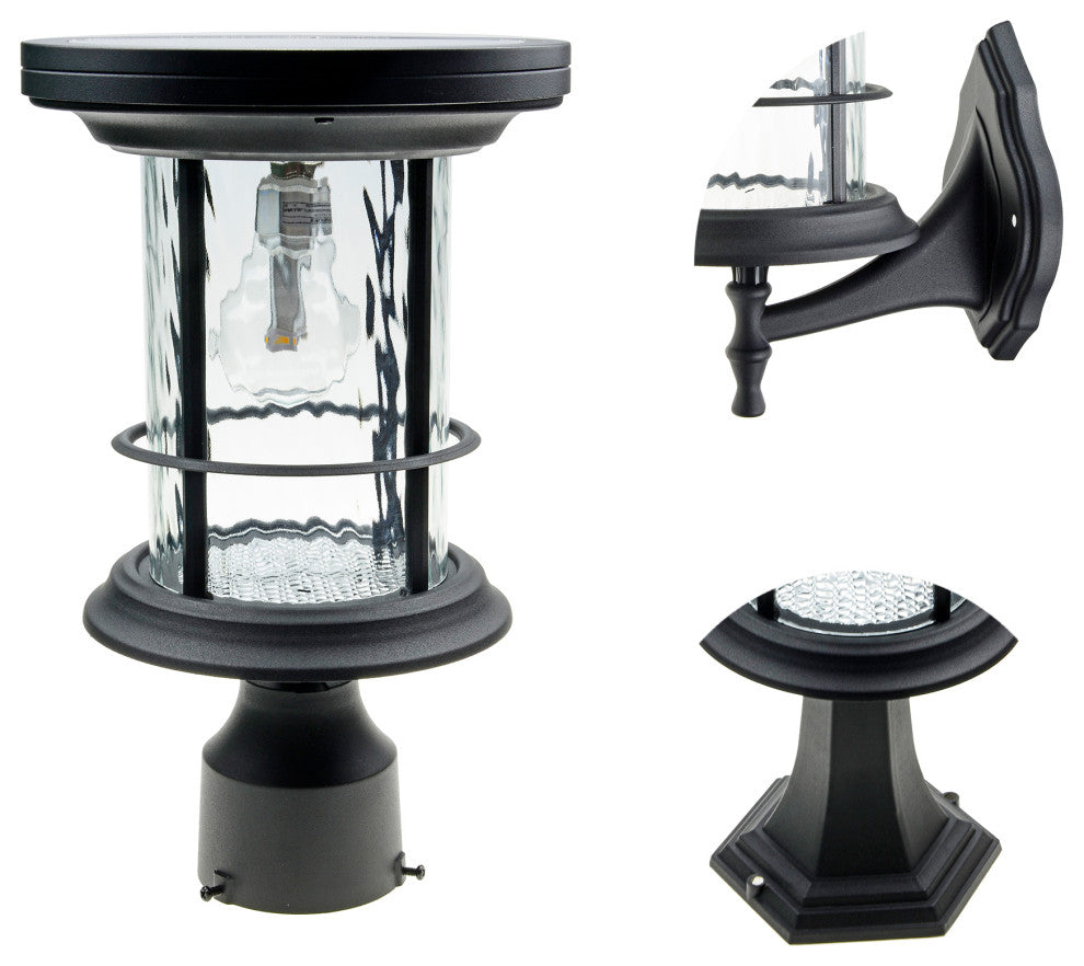 Silo Solar Light w/GS Solar Light Bulb - Wall/Pier/3" Fitter Mounts - Black