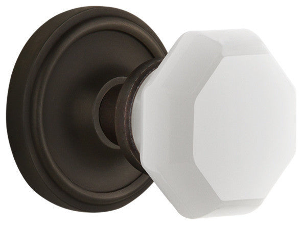 Classic Rosette Double Dummy Waldorf White Milk Glass Knob, Oil-Rubbed Bronze