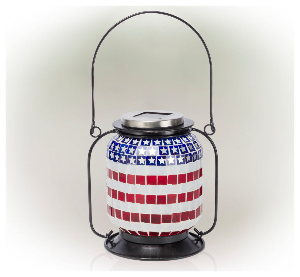 Solar Patriotic Hanging Lantern with Cool White LED Lights