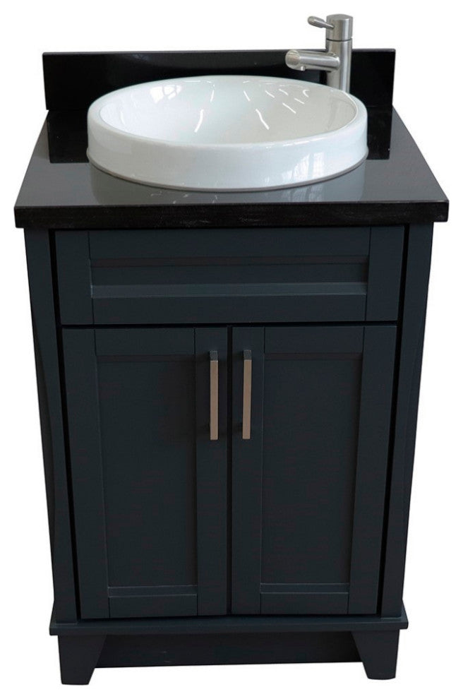 25" Single Sink Vanity, Dark Gray Finish With Black Galaxy Granite