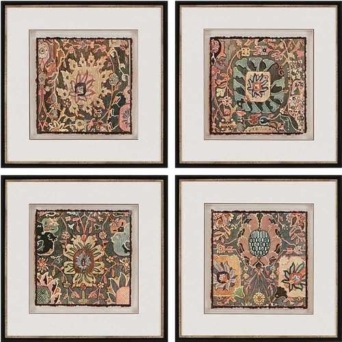 Persian Carpet Artwork, Set of 4, 22"x22"