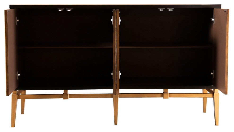 Sunburst 4-Door Accent Cabinet, Brown And Antique Gold