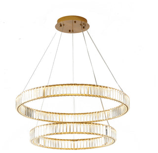 2 Tier Clear Crystal Halo Ring Chandelier With Gold Hardware