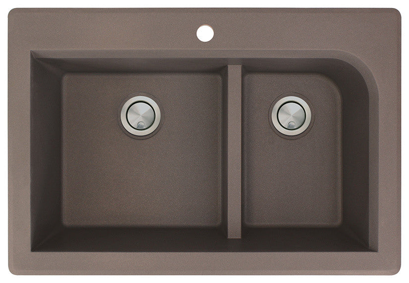 Radius 33" silQ Granite Double Bowl Kitchen Sink with 1 Hole in Espresso