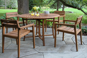 5-Piece Eucalyptus Dining Set With Stacking Chairs