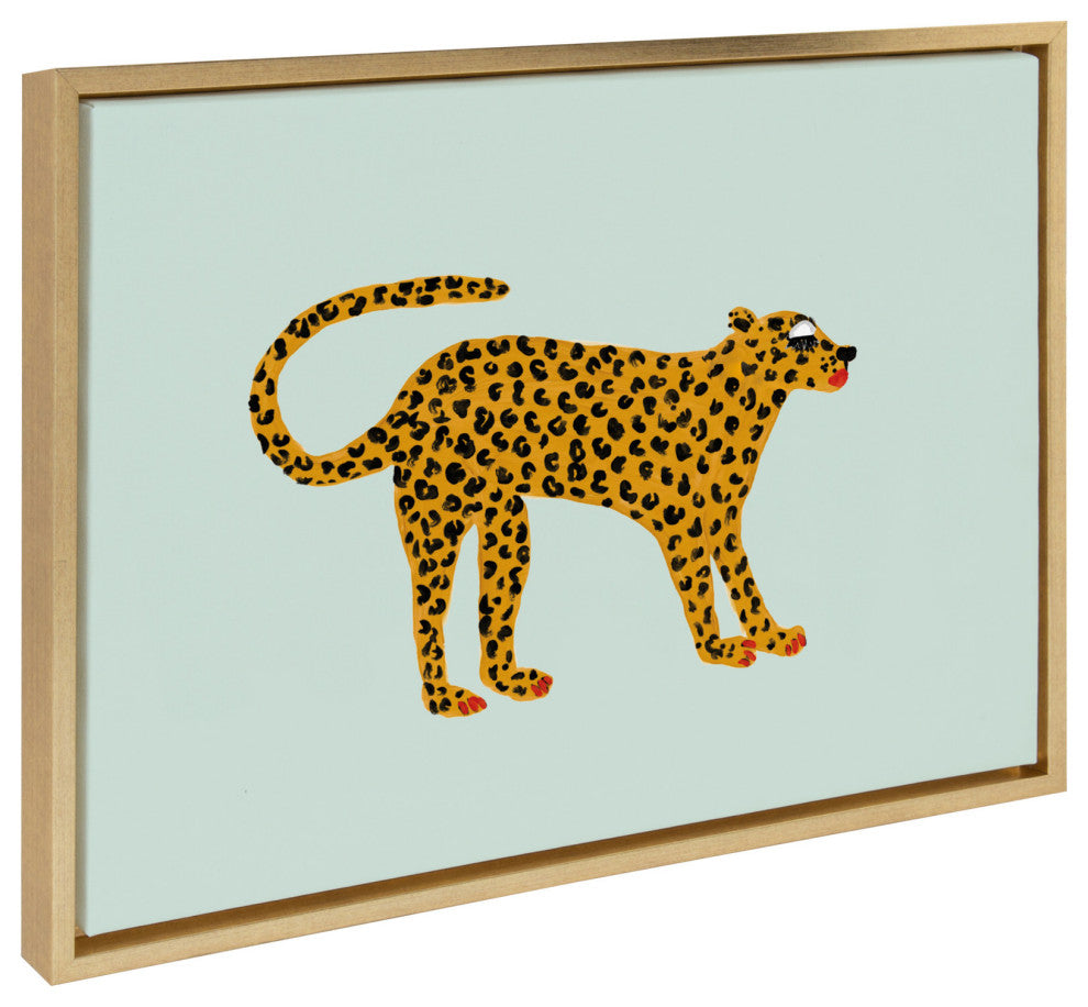Sylvie Glam Cat Framed Canvas by Bouffants and Broken Hearts, Gold 18x24