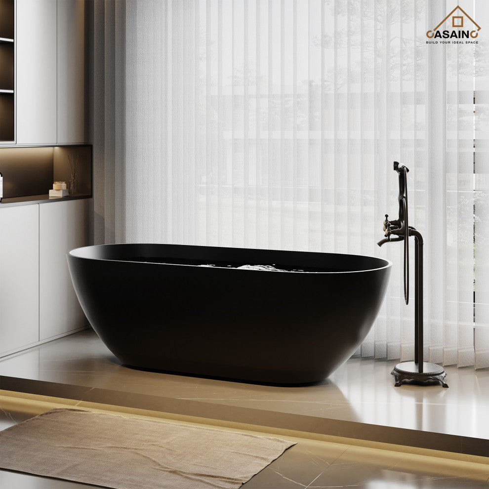 59in Solid Surface Freestanding Bathtub in Matte Black, 69in