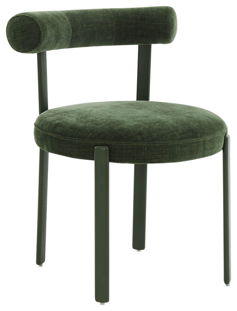 Margaret Forest Green Textured Chenille Bolster Back Dining Chair