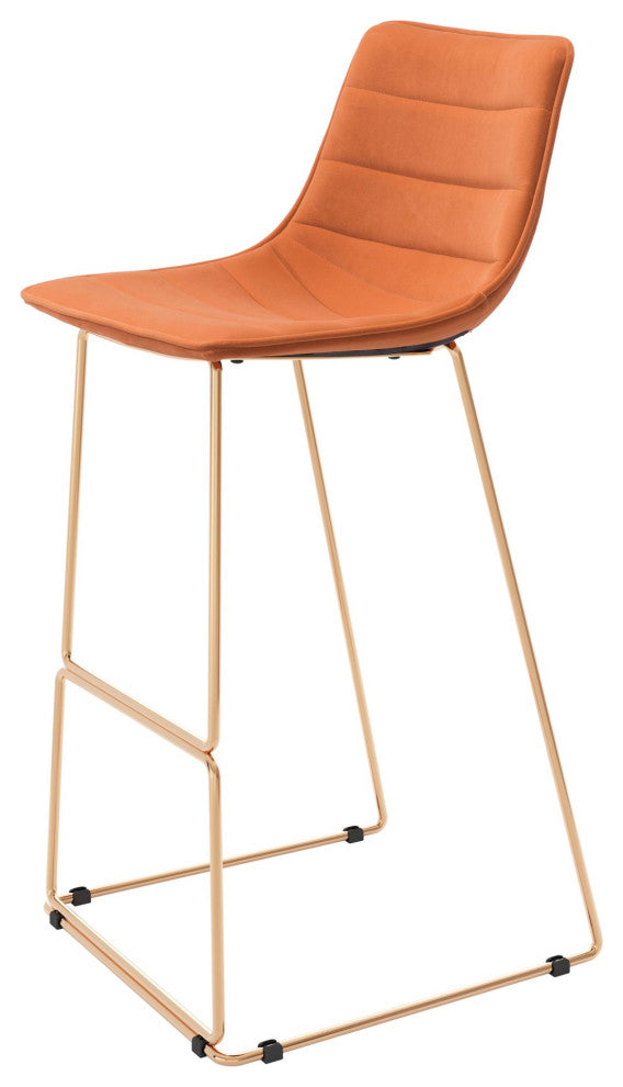 Bar Stool Chair Barstool, Steel Metal, Fabric, Orange, Gold, Cafe Bistro