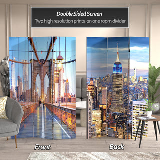 6' Tall Double Sided Vibrant New York Bridge Canvas Room Divider
