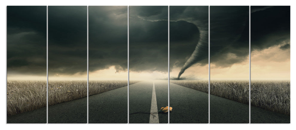 Yellow Rose on the Dark Road, Landscape Canvas Art Print, 83"x32", 7 Panels