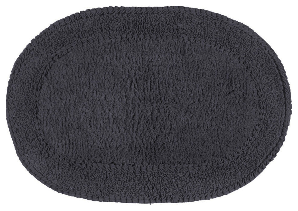 Double Ruffle Collection Bath Rugs Set, 17x24 Rectangle, Gray