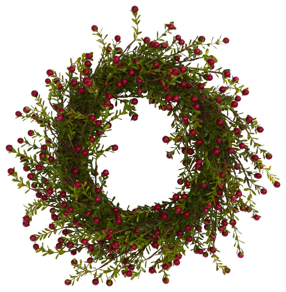 16" Boxwood and Berries Artificial Wreath