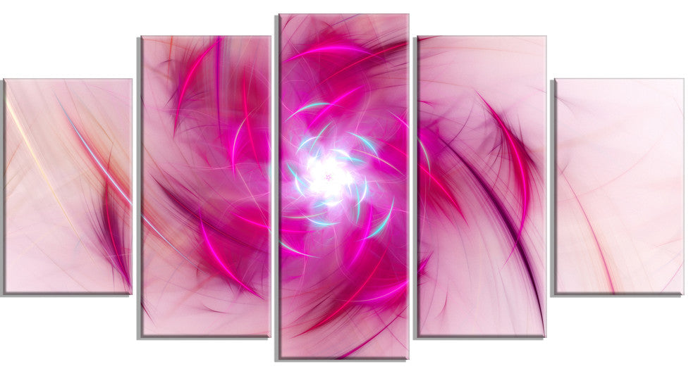Purple Fractal Nuclear Reaction, Floral Canvas Art Print, 60"x32", 5 Panels