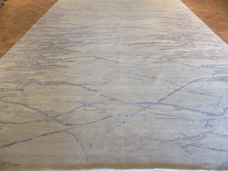 Hand Knotted Ivory Modern Wool & Silk Oriental Rug