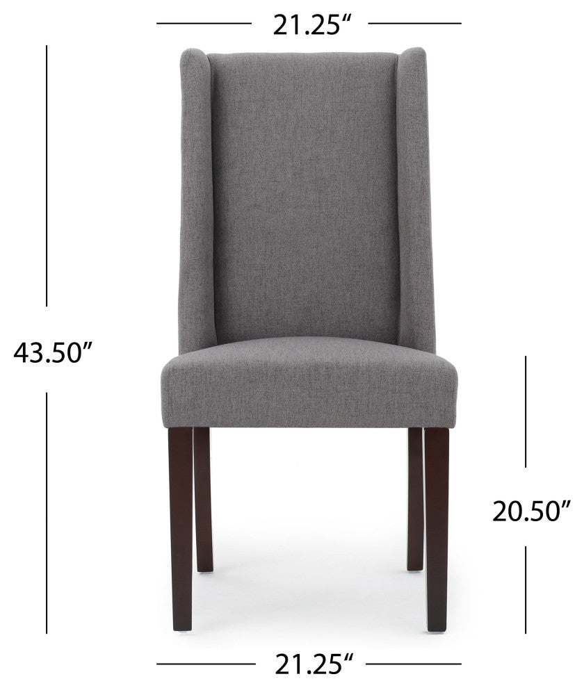 GDF Studio Cline Contemporary Fabric Wingback Dining Chair, Set of 2, Dark Gray