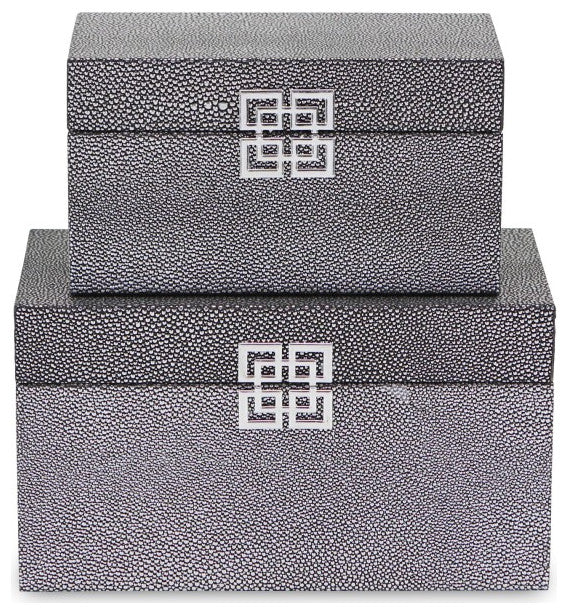 Set of Two Gray Wooden Boxes